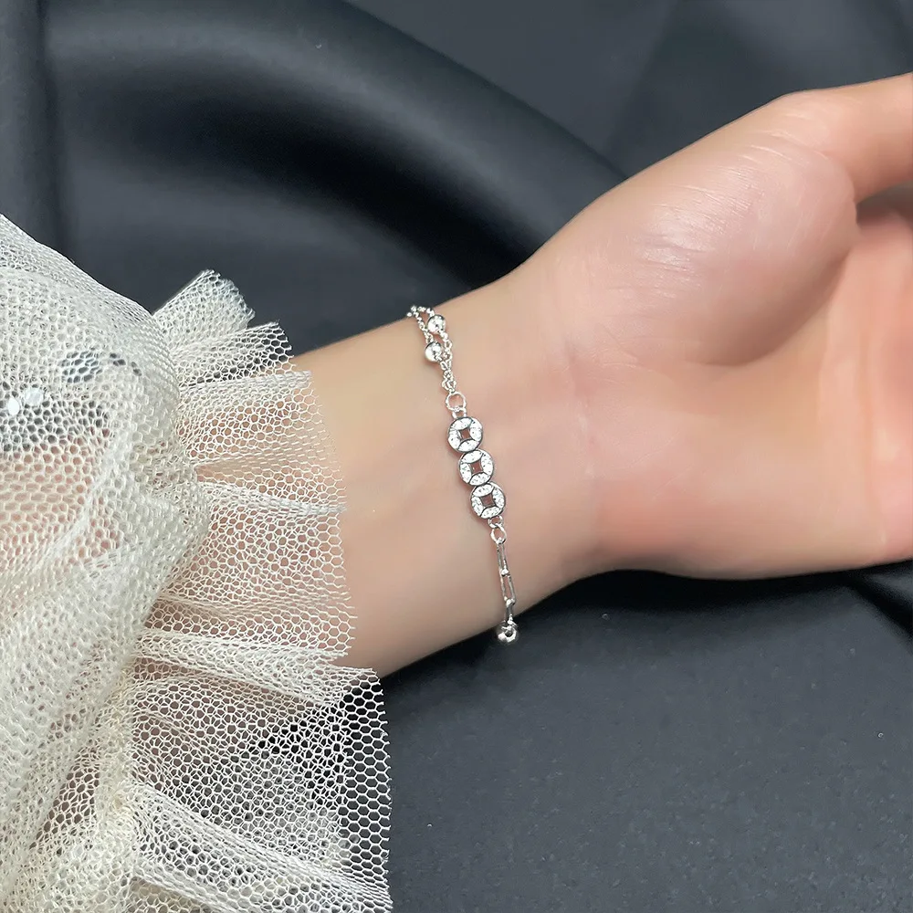 

Silver Color Beads Coins Bracelet for Women Girl Gift Lucky Rich ins Fashion Jewelry 925 Stamped Dropshipping
