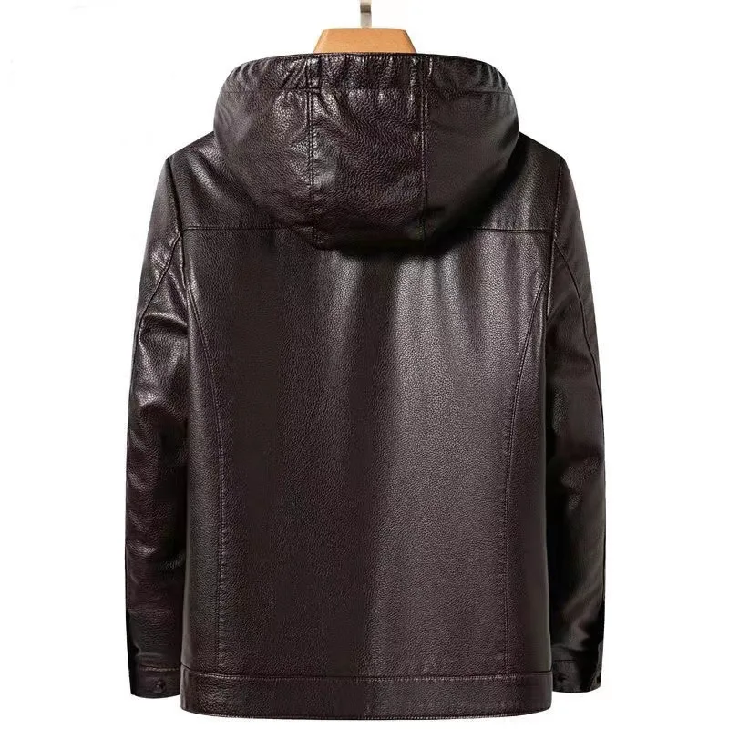 Повседневное ветрозащитное и теплое зимнее кожаное пальто с капюшоном флисовая