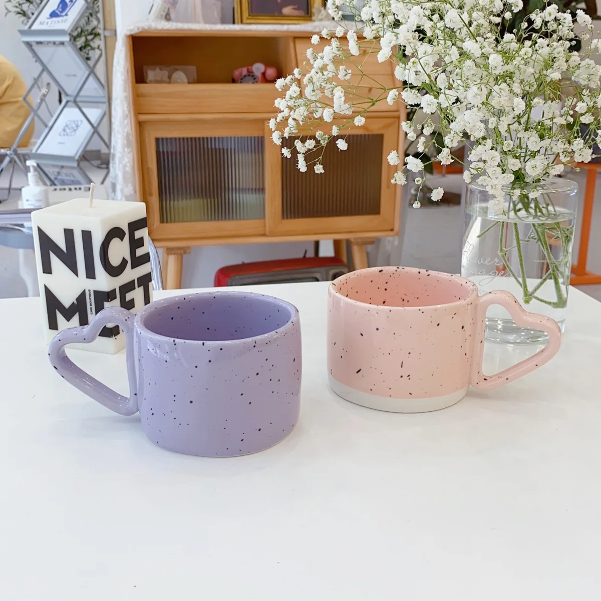 

Korean Style INS Ceramic Splash Ink Wave Dot Mug Ice Coffee Cups Milk Mark Tea Cup Fashion MORANDI INS Office Mug Couples Cup