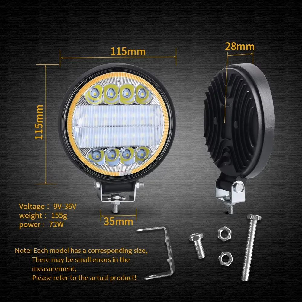 4x4 светодиодный рабочий фонарь Led Bar Round Spot Offroad ATV Jeep Tractor IP68 Для грузовиков SUV 4WD 72W 12V