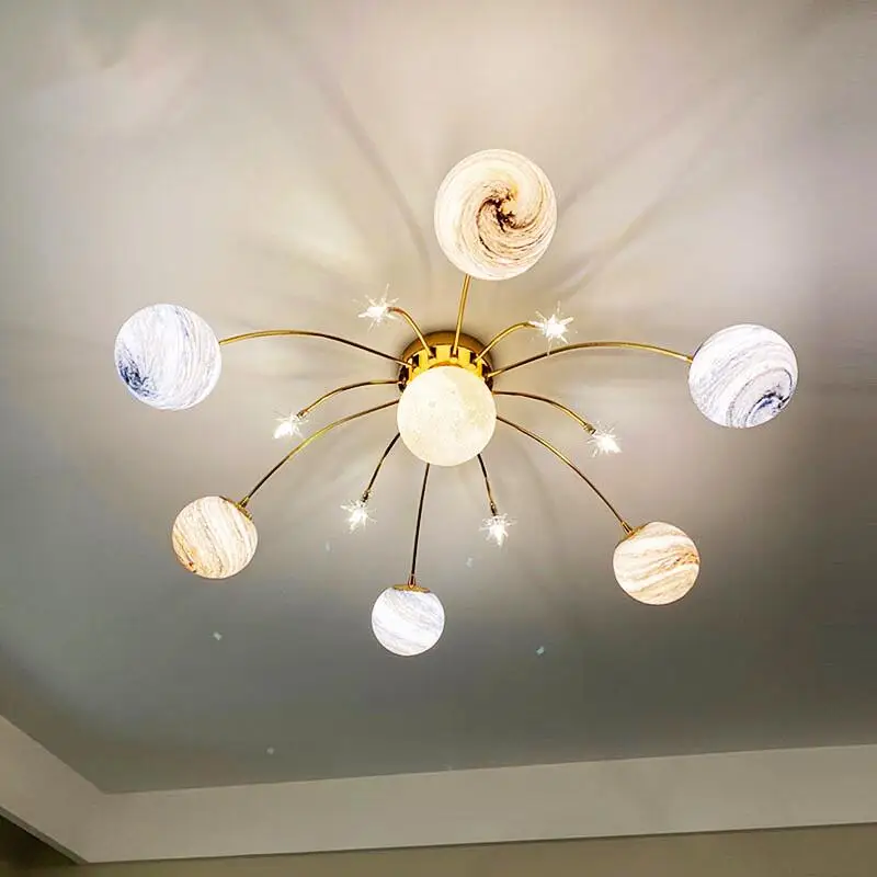 

Nordic Modern E27 LED Chandelier for Living Room Bedroom Planet Lampshade Indoor Lighting Glass Ball Ceiling Lamps
