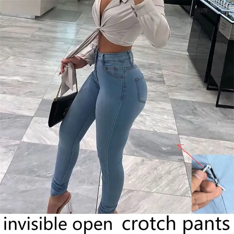 

Open-Seat Pants Jeans Women's plus Size Peach Hip Invisible Zipper Field Full-Open Type Straight into Free Sexy Nightclub Office