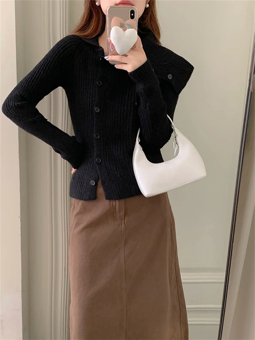 Женский трикотажный кардиган с косым воротником Alien Kitty Элегантный Теплый