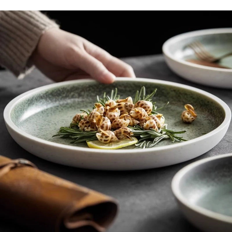 Винтажная круглая керамическая глубокая тарелка для ресторана десерта спагетти