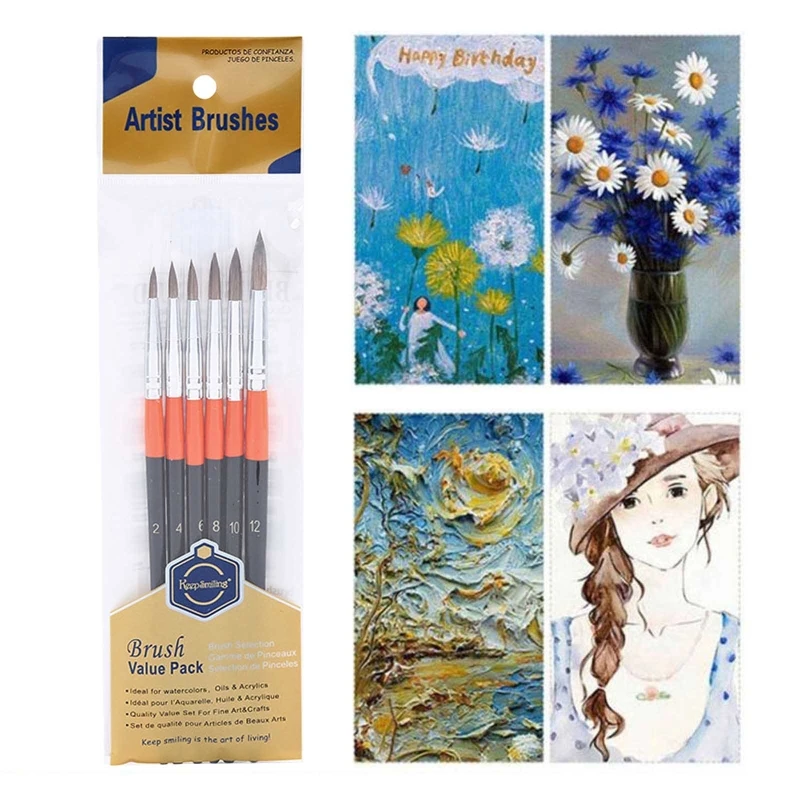 

6pc Round Detail Art Paint Brushes Watercolor Brush Pen for Acrylic Oil Painting E8BE