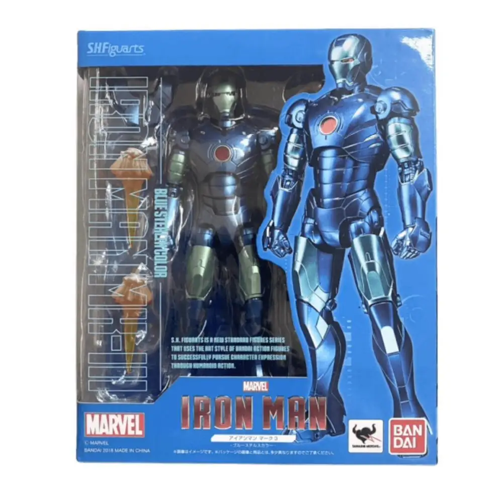 

Bandai Marvel Shf Железный человек Mk3, синие шарниры, искусственная кукла, аниме фигурка, детский день рождения, рождественский подарок