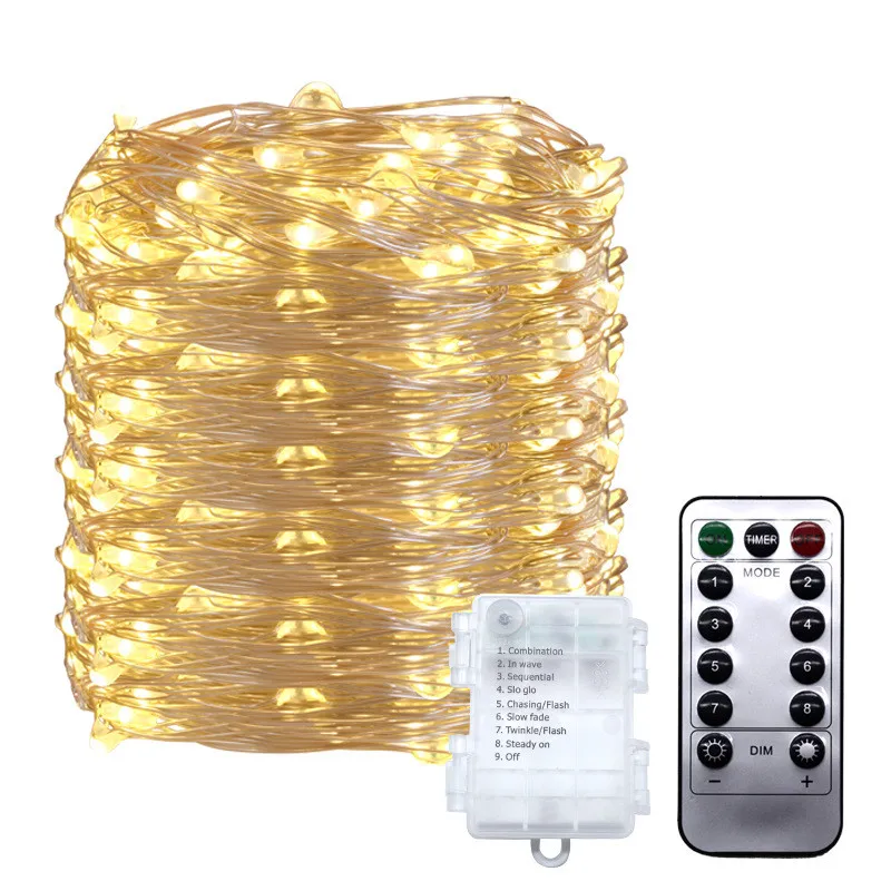 200/100leds 8 Mode LED Copper Wire String Light Fairy Garland Christmas Lights Outdoor with Remote Battery Powered Wedding Decor