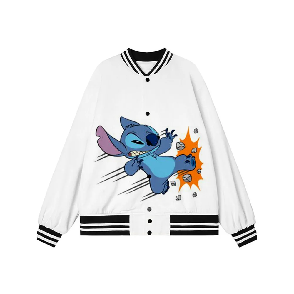 

2022 Fall Harajuku New Disney Stitch Anime Street Jacket Women's Loose Single Breasted Baseball Uniform Y2K