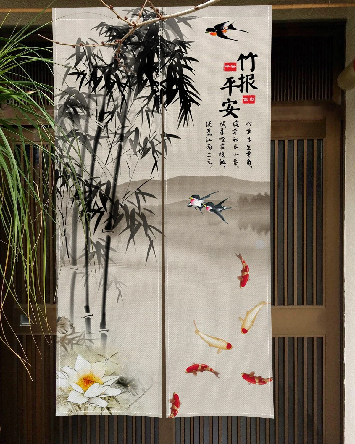 Китайская традиционная бамбуковая дверная дверь с чернильным рисунком японская