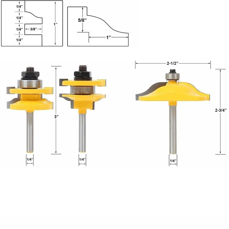 1/4 &quotхвостовик 3 шт. большая дверная шиповая фреза набор направляющих для шкафа и