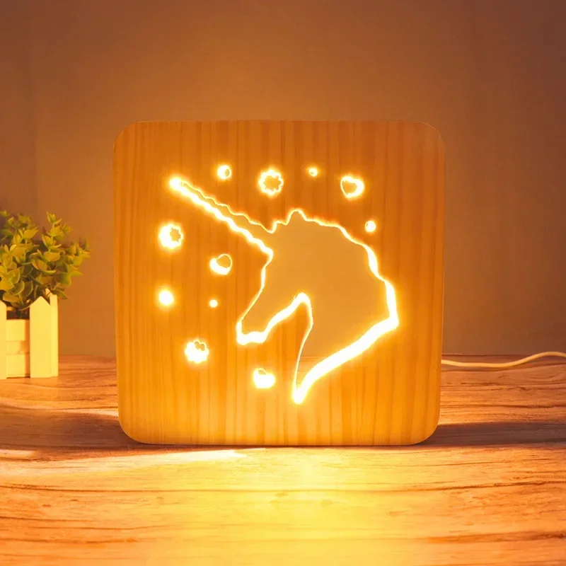 

Unicorn Night Light for Kids 3D Wood Unicorn Lamp Birthday Gifts for Girls Bedroom Decoration Nightlight Lamp Valentine's Day