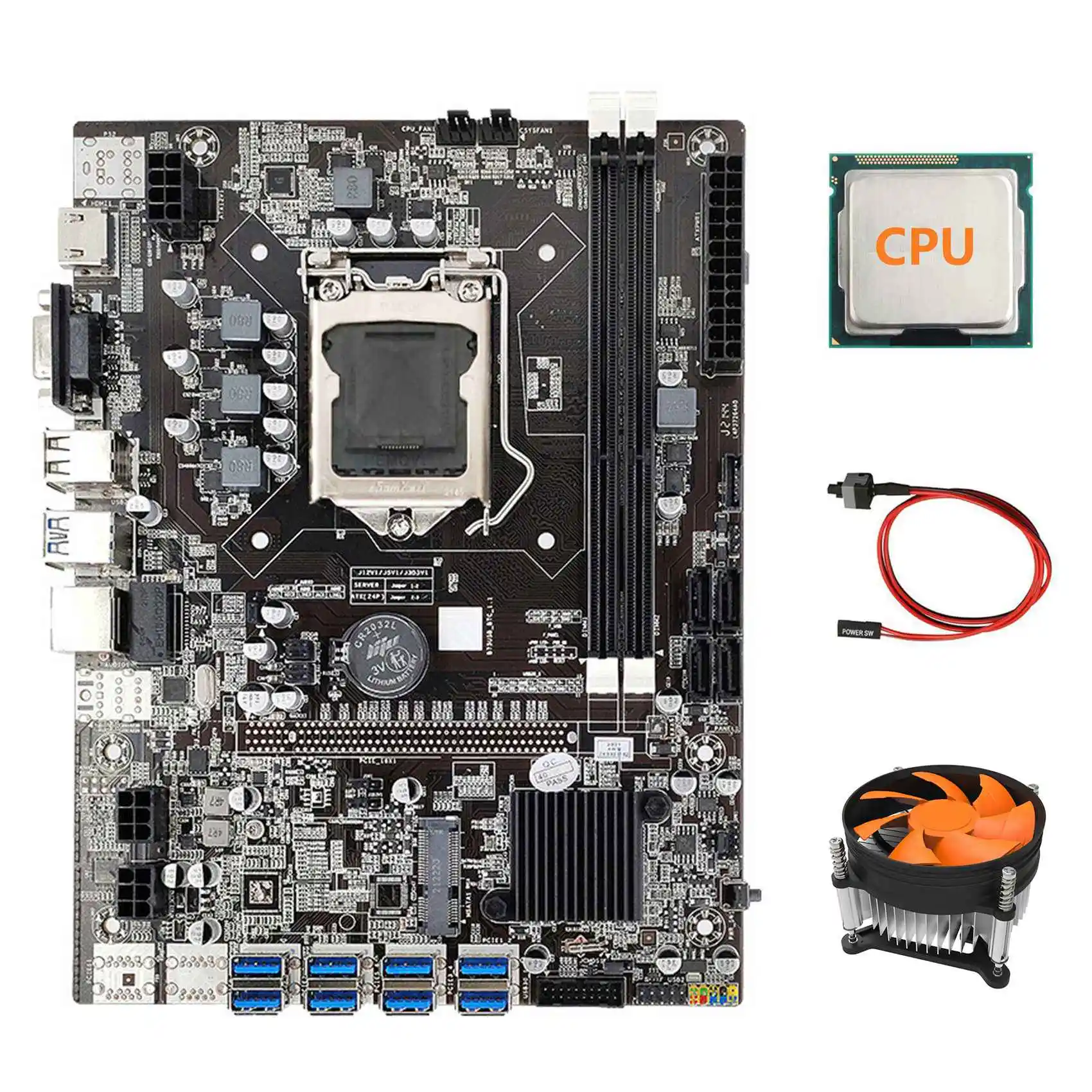 

B75 ETH Mining Motherboard+CPU+Cooling Fan+SATA Cable+Switch Cable LGA1155 8XPCIE USB Adapter MSATA DDR3 B75 Motherboard