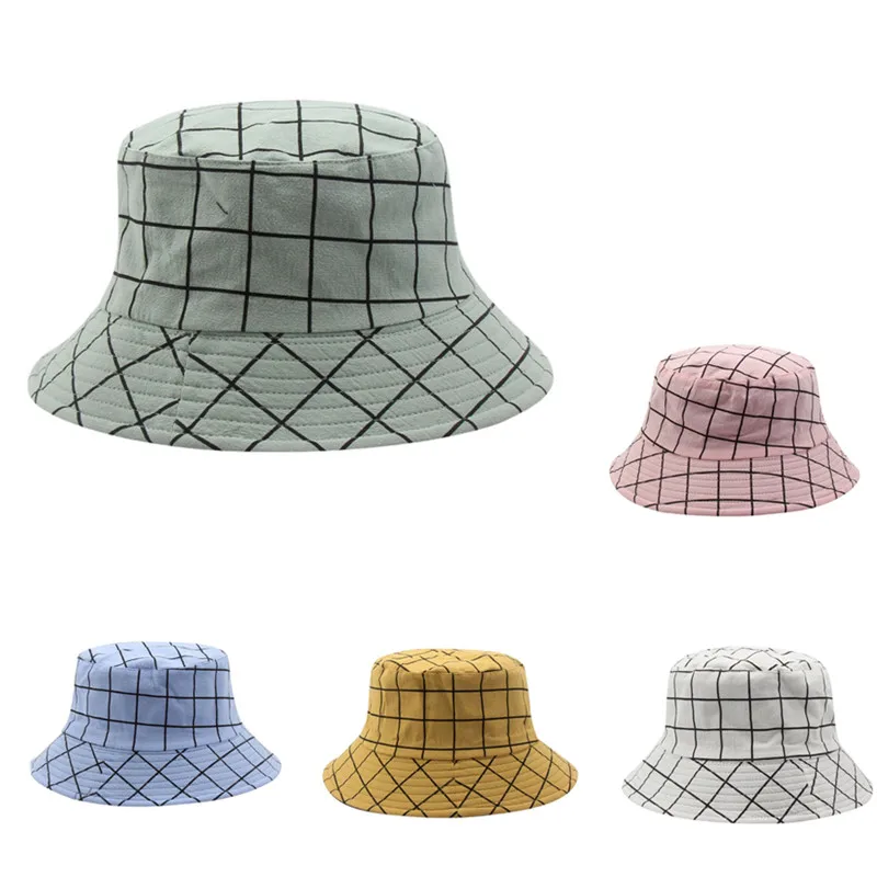 

2022 Cotton Plaid Print Bucket Hat Fisherman Hat Outdoor Travel Sun Cap Hats for Men and Women 392