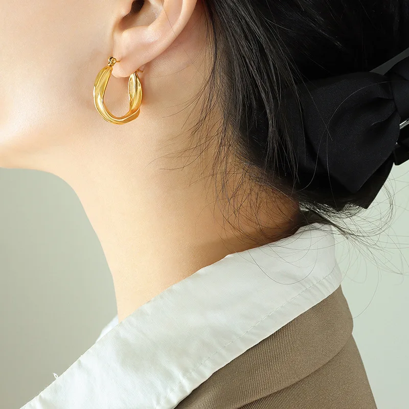 

Женские серьги C-образной формы, французские витые серьги, личные популярные серьги из нержавеющей стали 316L, модные серьги