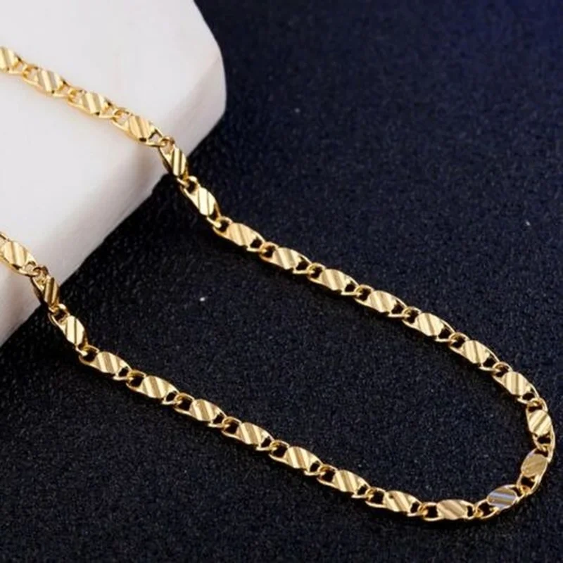 

luxury 925 Sterling Silver 18K Gold 2MM flat Clavicle chains Necklaces for Men Women wedding Jewelry Christmas gifts 40-75cm