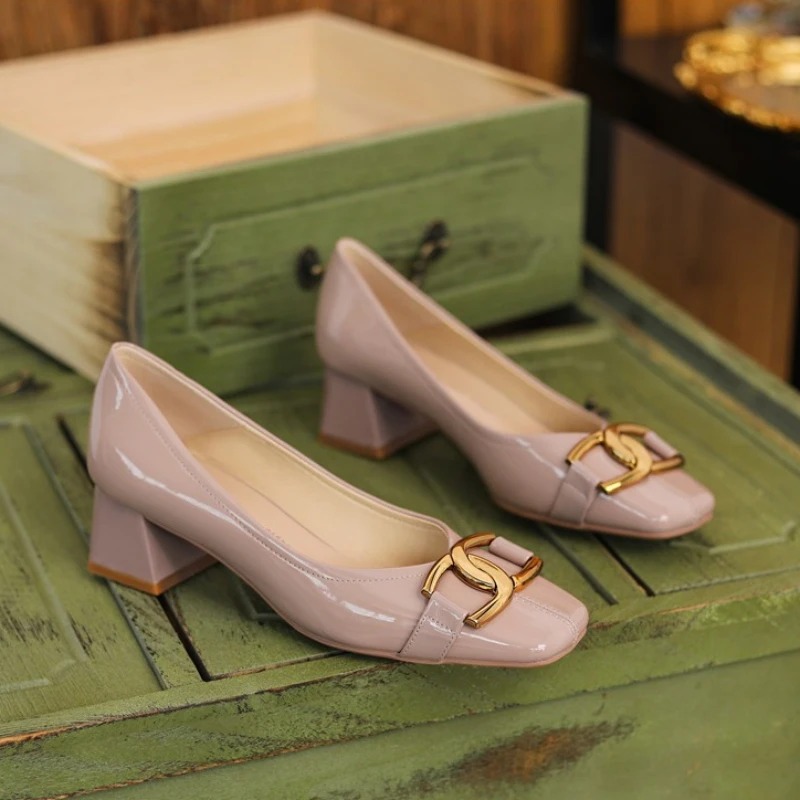 

Женские лоферы из воловьей кожи, на платформе, квадратный носок, средний каблук, весна-осень