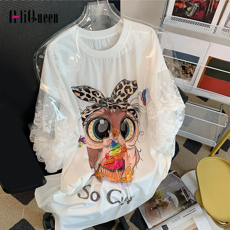 

Женская Кружевная футболка с оборками на рукавах, длинная хлопковая Футболка с вышивкой в Корейском стиле