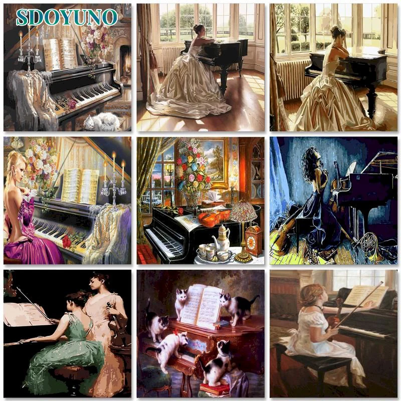 

SDOYUNO 60x75cm Painting by numbers Figure Handpainted Picture Drawing Piano DIY Pictures by numbers Adults crafts Home decor