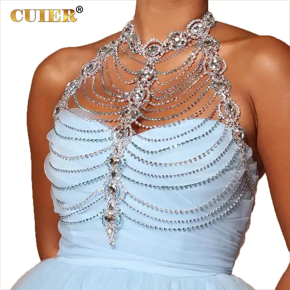 

CUIER Sexy Full Glass Rhinestones Crystal Bra Body Chain for Women Sleeveless Tops for Party Bikini Accessoires Nightclub