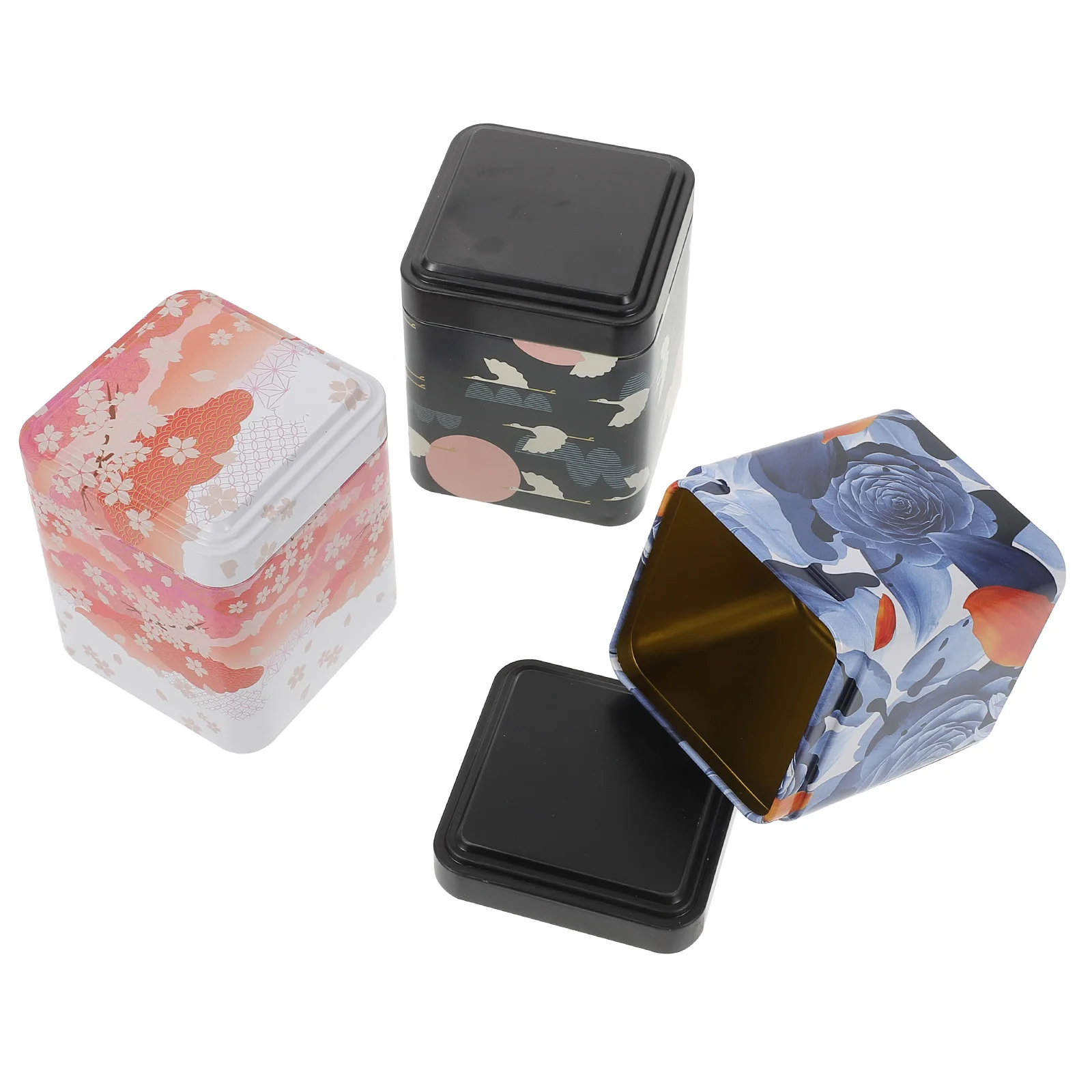 3 Pcs Metal Candy Tin Tinplate Tea Can Tea Bag Organizer Box Metal Tea Tin Candy Jar Lid Tea Pot Container Metal Storage Tin