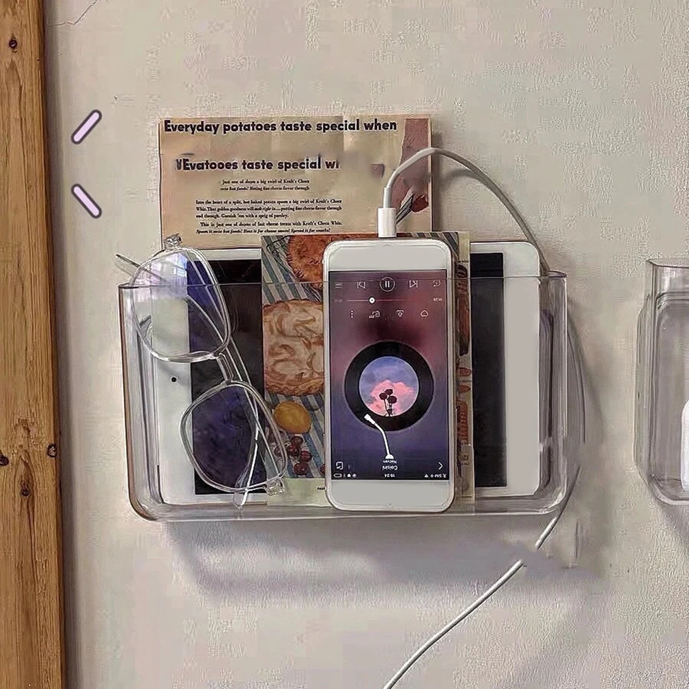 

Transparent Hanging Storage Bag Acrylic Organizer Case Student Bedroom for Remote Control Organizer iPad Phone Earphone Holder