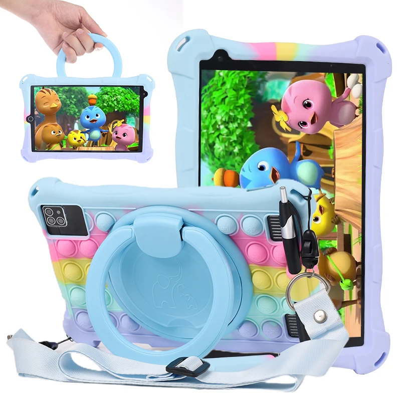 

Universal 20.5x13cm 8 Inch 360 Degree Rotating Protective Shell Soft Silicone Kids Shockproof Bubble Ring Stand Safe Funda Coque