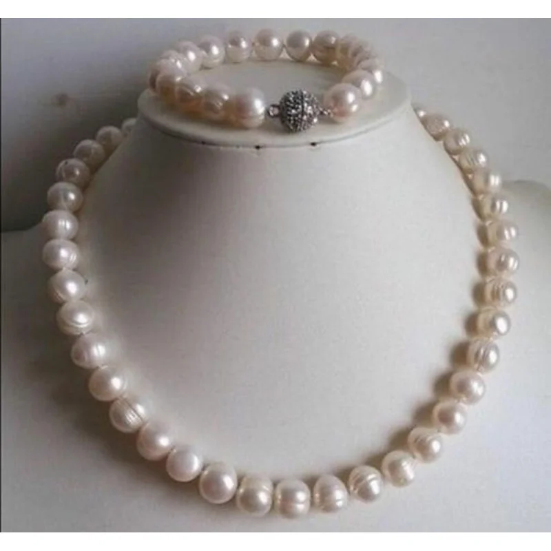 

Hot Real 9-10MM white freshwater Cultured Pearl Nelace Bracelets AAA 18"/ 7.5"