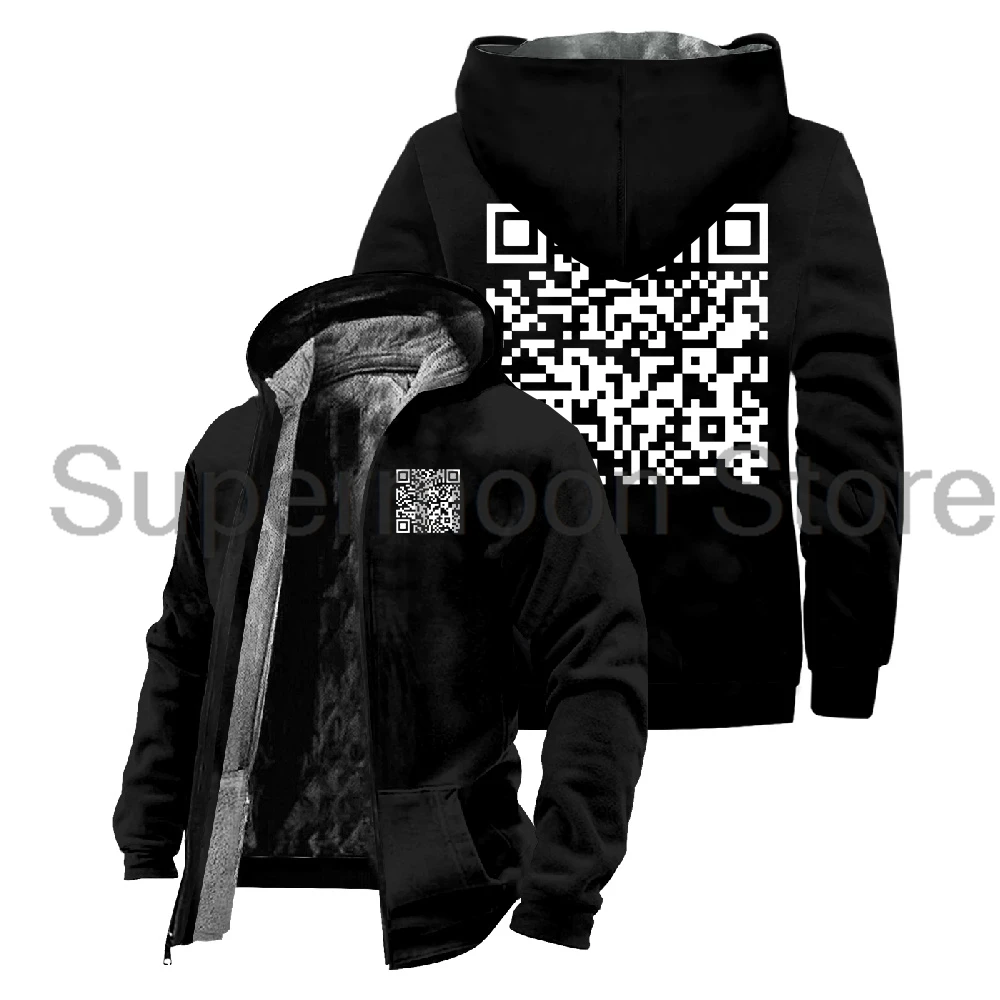 Funny QR Code Fu You Graphic Jacket Parkas Harajuku Long Sleeve Streetwear Women Men Zipper Hoodie Winter Coat