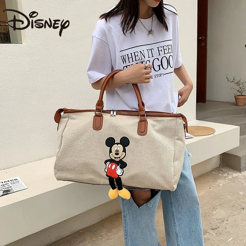 

Disney's New Mickey Canvas Bag Women's Shoulder Bag Travel Bag Portable Large-capacity Fitness Bag with Shoe Space Satchels