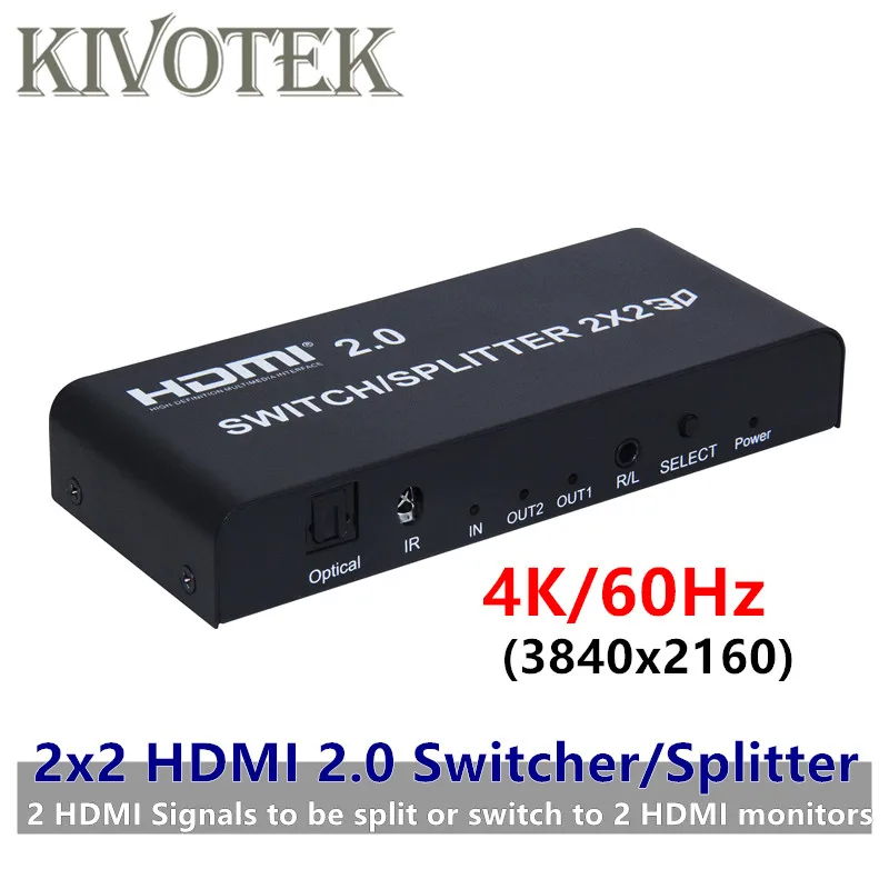 

HDMI2.0 Splitter Switcher 2x2 Adapter Female Connector 4K/60Hz,Split/Switch 2xHDMI to 2xMonitors For HDTV CCTV PCs Free Shipping