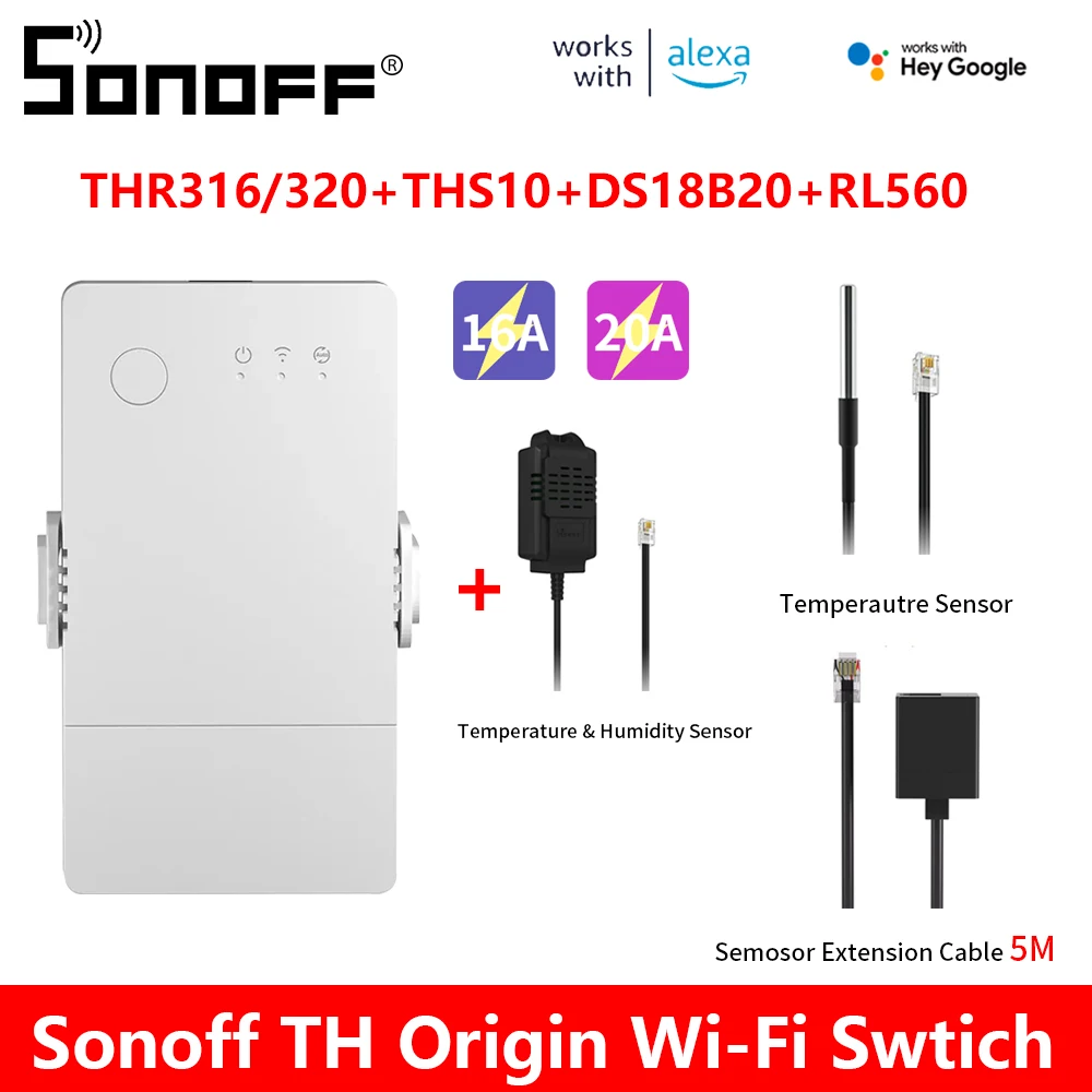 SONOFF TH16 обновленный Wi-Fi переключатель 16 А/20 А монитора температуры и влажности с