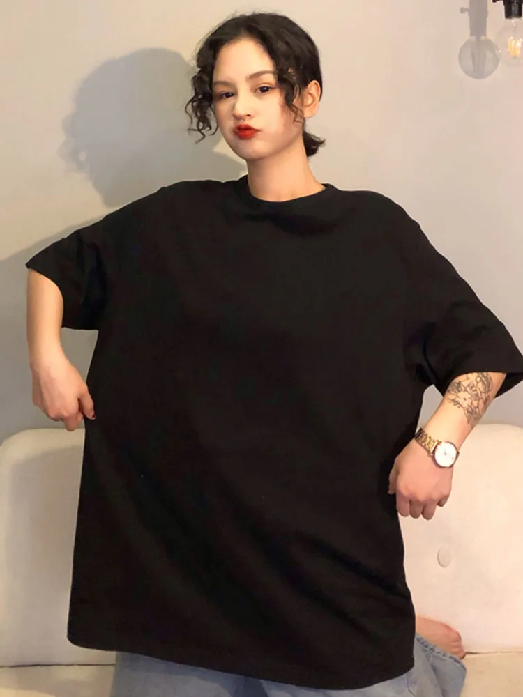 

Summer Vintage Sweety O-Neck Base Solid Color Design Lazy T-Shirt Streetwear Short Sleeve Loose BF Style Couple T-Shirts Tops