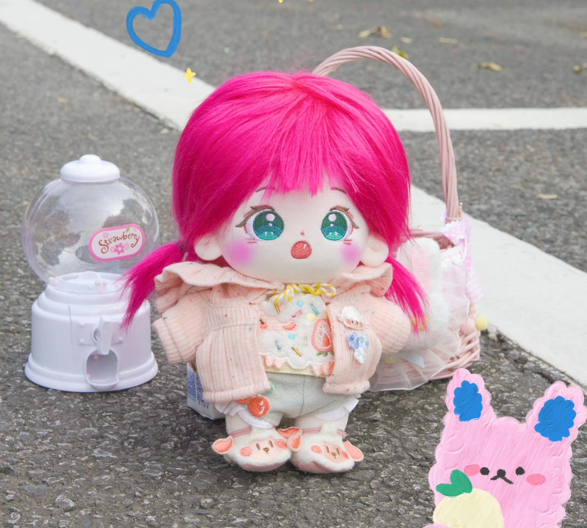 

Плюшевая фигурка человеческой куклы 20 см, Детская кукла, милая розово-красная кукла с жареными волосами, хлопковые куклы, мягкие плюшевые игрушки, подарок для девочек, без одежды