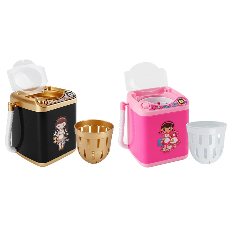 

2 Pcs Multifunction Gold Blender Washing Machine Sponge Brushes Makeup Brush Cleaning Electric Washer, Black & Pink