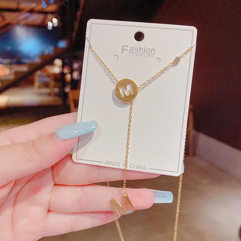 

Korean Titanium Steel English Letter M Necklace Female Simple Clavicle Chain Net Red Necklace