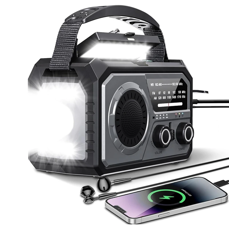 H21 Emergency Radio Bluetooth 5.3 Hand Crank Weather NOAA/AM/FM Solar With SOS Alert Flashlight 16000Mah