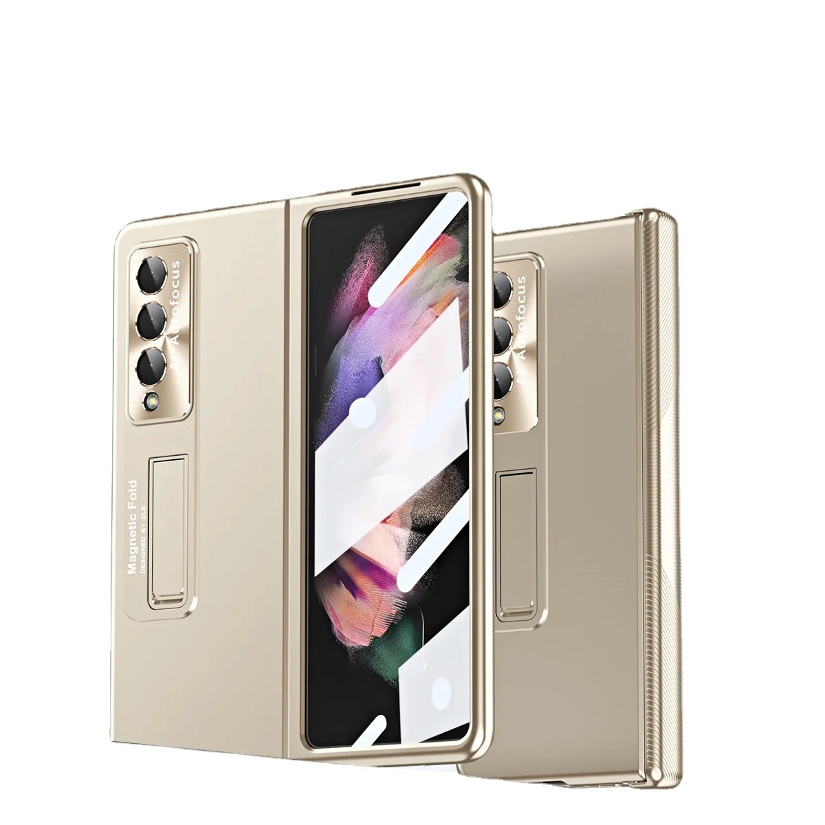 

for Samsung Galaxy Z Fold 4 Case Magnetic Hinge with Hidden Kickstand with Lens Protection Film for Fold 3 Simple Hard Case