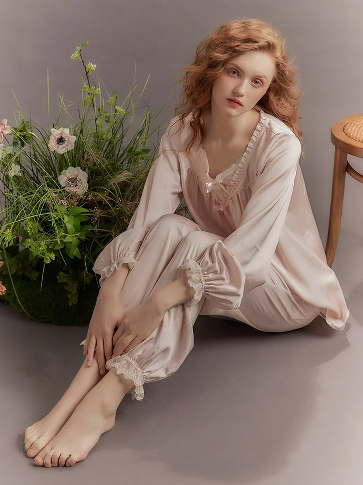 Chenxi осень и зима 2024 тонкие пижамы домашняя одежда женская ретро принцесса Sweet Palace