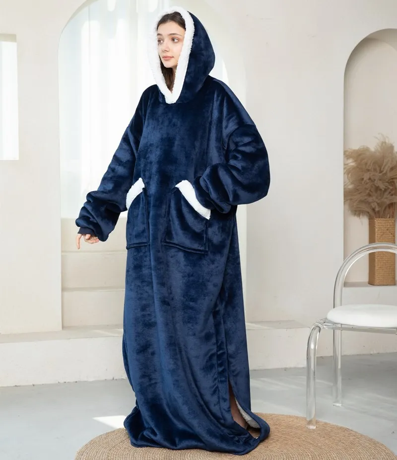 

Winter Super Dalian Hoodie Blanket Women's Giant Sweatshirt Blanket Warm TV Blanket Hoodie Super Long Flannel Blanket With Sleev