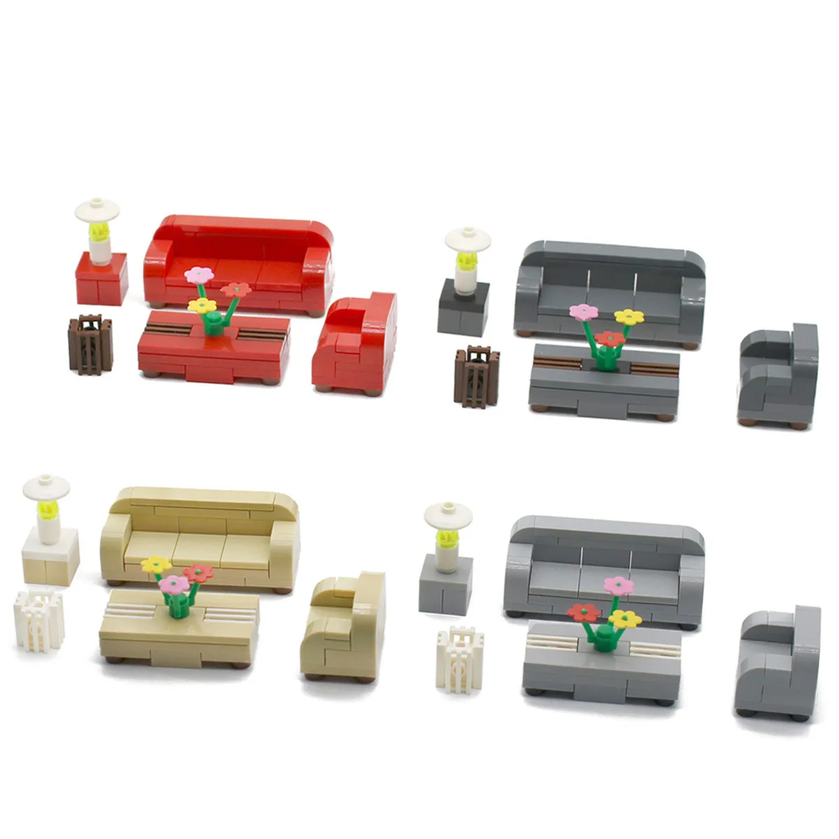 

Single Sale 4 Color Sofa Living Room Scenes Table Flower Building Blocks Garden Set Accessories DIY Furniture For Children Toy
