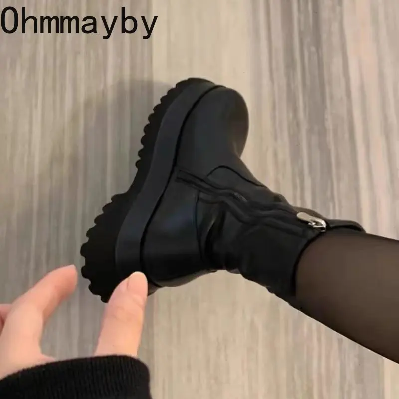 2023 New Winter Punk Style Women Ankle Boots Fashion Thick Sole Zippers Short Boot Ladies Elegant Platform Flats Heel Shoes