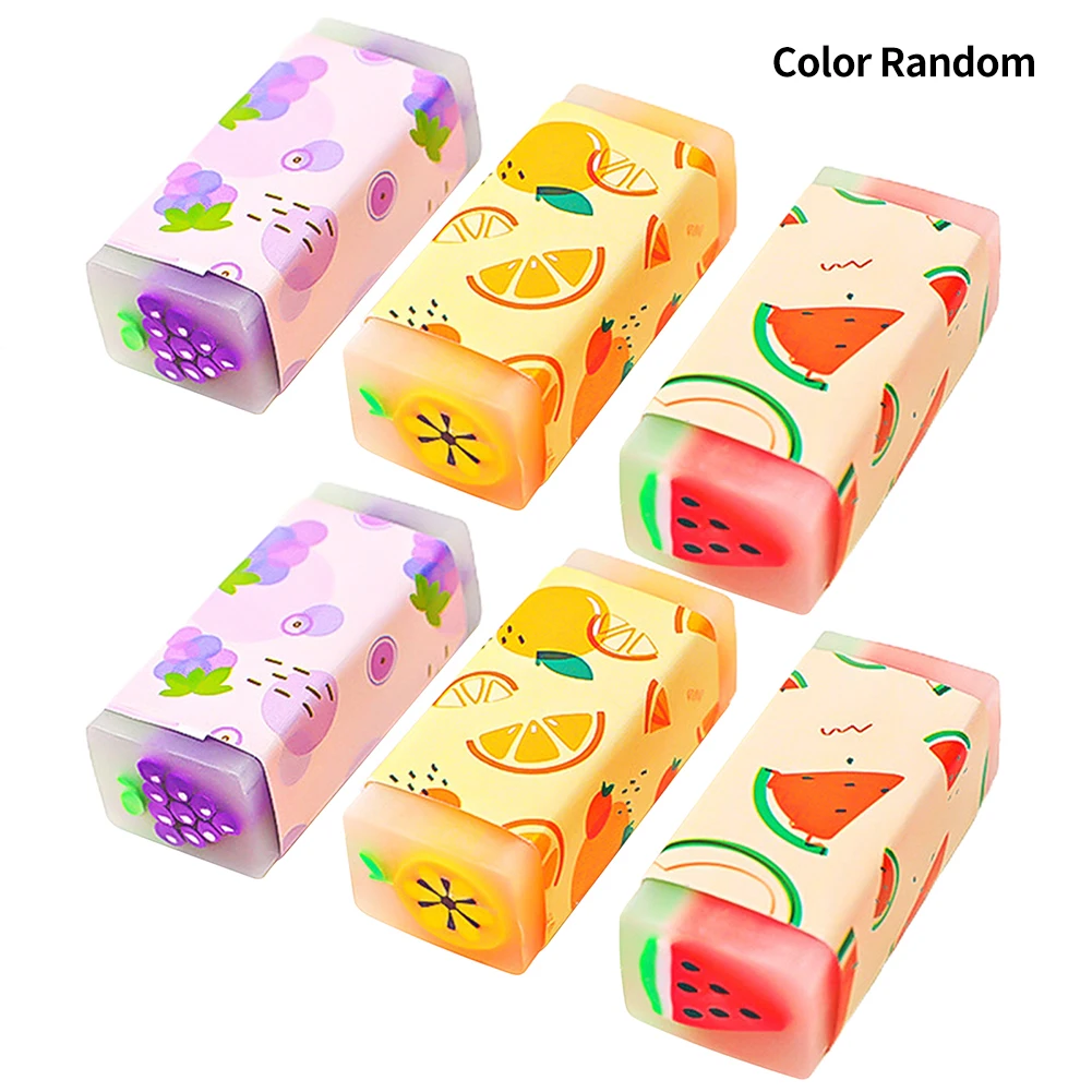 

6pcs Stationary Long Lasting Office Wipe Clean Drawing Random Style Gift Cute Fruit Students Kawaii Pencil Eraser For Kids