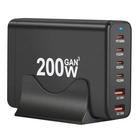 200 Вт GaN настольное зарядное устройство 6-портовый USB Type C PD зарядное устройство Quick Charge 3.0 USB Type C быстрое зарядное устройство для телефона USB зарядное устройство (США)