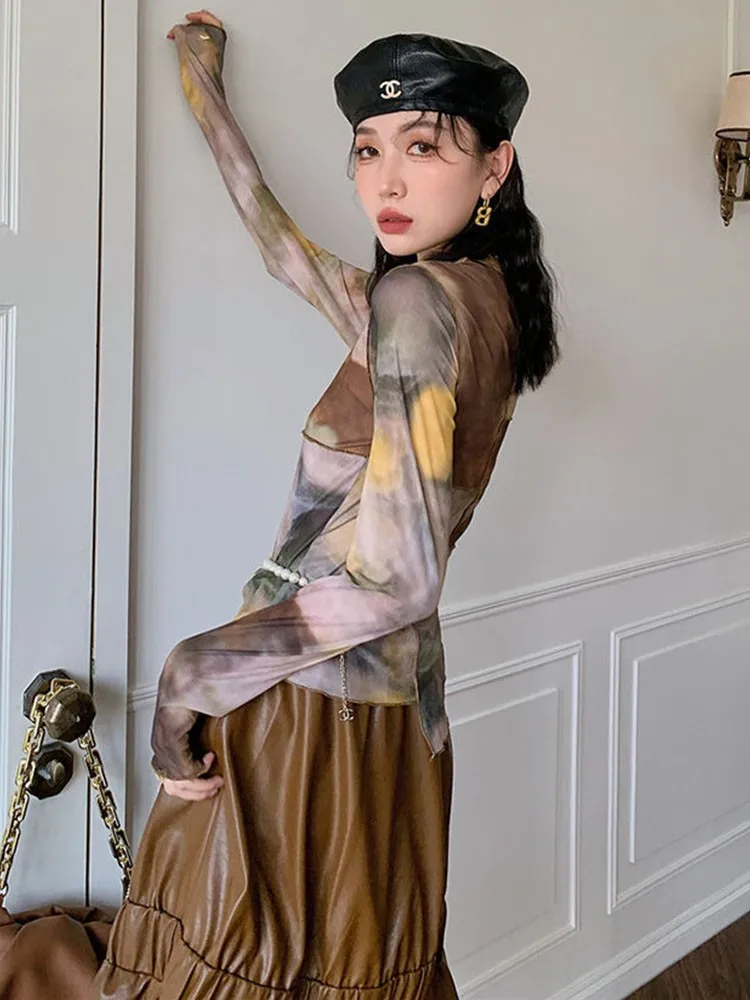 Yedinas сетчатые топы с асимметричным подолом Женская Прозрачная Футболка