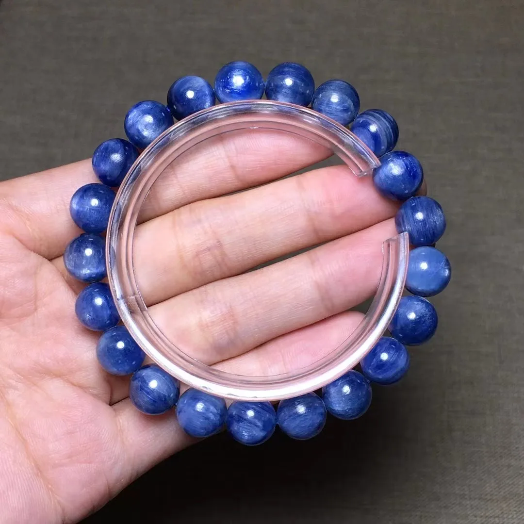 

9mm Natural Blue Kyanite Stone Bracelet Jewelry For Women Men Gift Crystal Cat Eye Round Beads Energy Gemstone Strands AAAAA