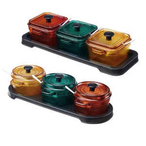 spice box spice jars set salt shaker and pepper shaker sugar jar plastic storage container with spoon base kitchen gadget set free global shipping