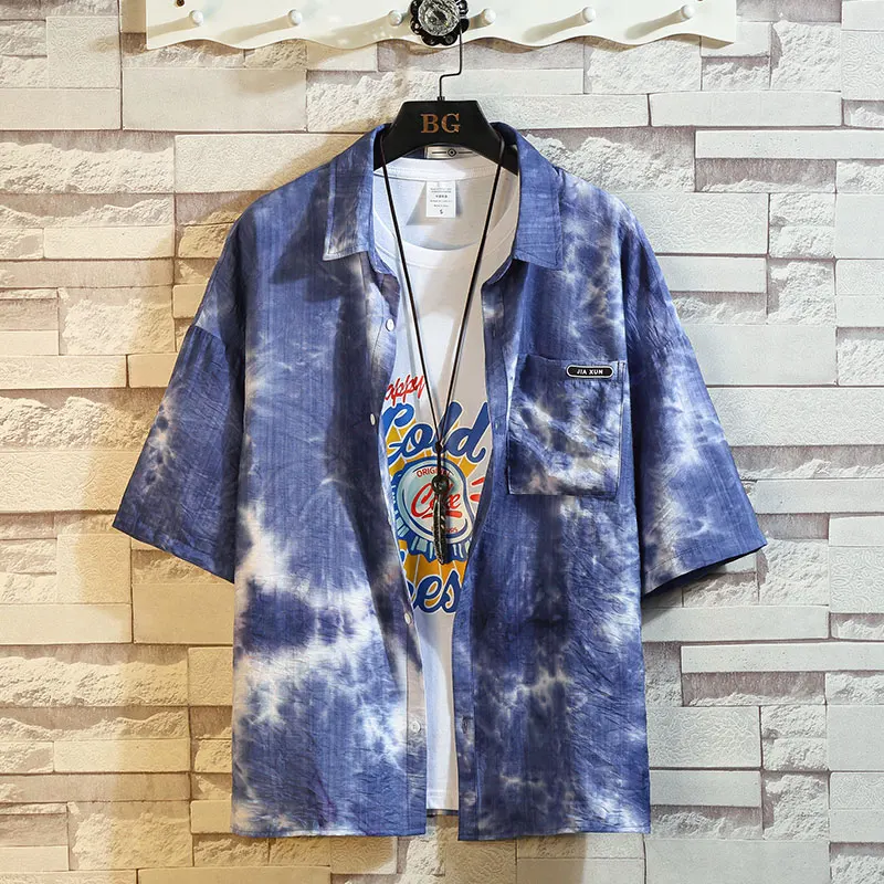 

Print Brand For 2022 Summer Men's Beach Blue Shirt Fashion Short Sleeve Floral Blouse Casual Hawaiian Shirts Oversize 4XL 5XL