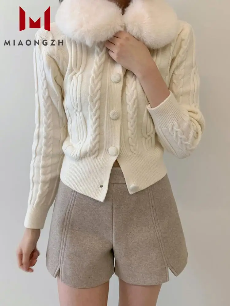 

Vintage White Knitt Sweater Cardigan Coat Women's Single Breasted Long Sleeve Tops 2023 Autumn Winter Thick Female Sweaters Chic