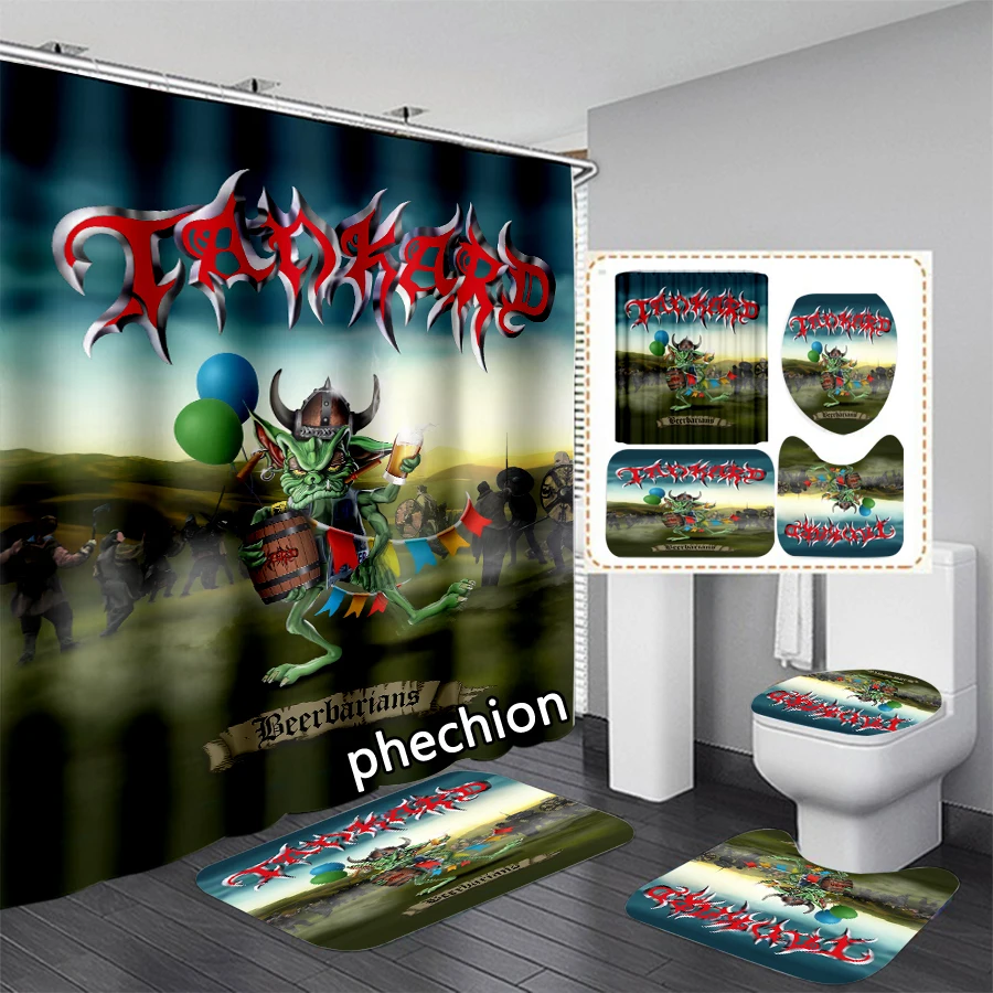 

phechion Tankard Band 3D Print Shower Curtain Waterproof Bathroom Curtain Anti-slip Bath Mat Set Toilet Rugs VR327