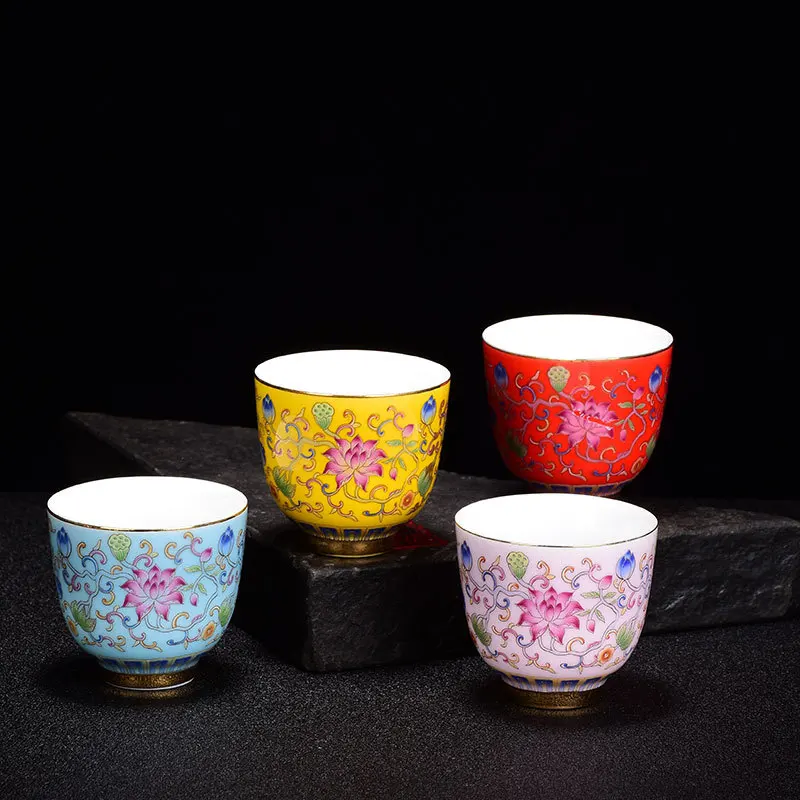 

Enamel Ceramic Tea Cup Household Kung Fu Tea Set Teacup Jingdezhen White Jade Porcelain Tea Bowl Single Cup Master Cup Teacups
